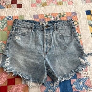Free People Blue Jean Shorts Distressed Raw Hem
